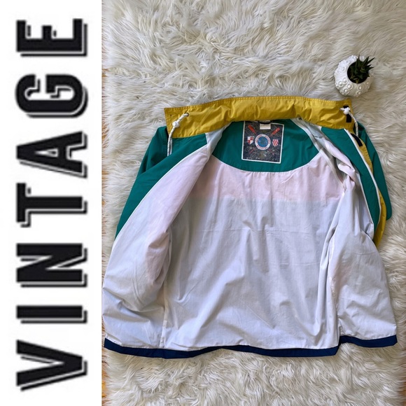 EUC vintage colour block windbreaker full-zip jacket with hidden hoodie, Size L - Picture 14 of 15